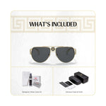 Load image into Gallery viewer, Versace VE2231 100287 60MM Gold/Dark Grey Pilot Sunglasses for Women +Bundle with Accessory Eyewear Kit
