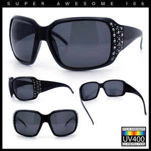SA106 Polarized Lens Oversize Rhinestone Bling Sparkling Womens Sunglasses All Black