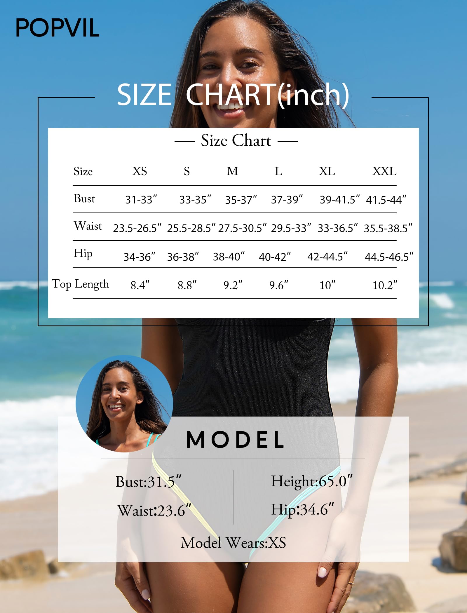 popvil Women's Tummy Control Swimsuits One Piece Neon Color Block Swimwear Deep V Neck Slimming Bathing Suit