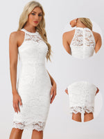 Load image into Gallery viewer, Allegra K Halter Formal Dress for Women's Sleeveless Bodycon Wedding Guest Cocktail Lace Sheath Dress Medium White
