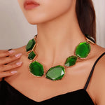 Load image into Gallery viewer, Firstmeet Vintage Resin Rhinestone Necklace Irregularly Shaped Elegant Crystal Collar for Women(XL-1240-Green)
