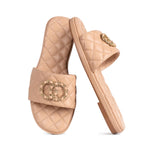 Load image into Gallery viewer, Eusibb Flat Sandals for Women Slides Nude Womens Flat Sandals Dressy Sandals Women Elegant with Memory Foam Quilted Comfortable Slip On Beach Sandals
