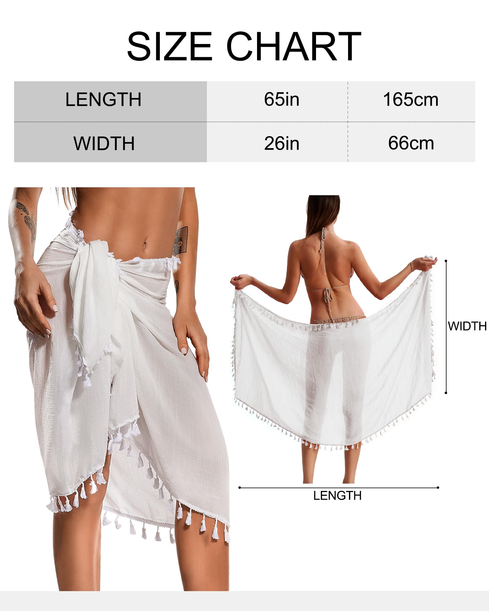 Eicolorte Beach Sarong Pareo Womens Semi-Sheer Swimwear Cover Ups Short Skirt with Tassels