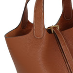 Load image into Gallery viewer, Lafillmiss Genuine Leather Bucket Bag for Women Handheld tote bag with metal clasp, bohemian-style market tote bag, suitable for everyday use and travel, Gift Ready Handbag(Brown)
