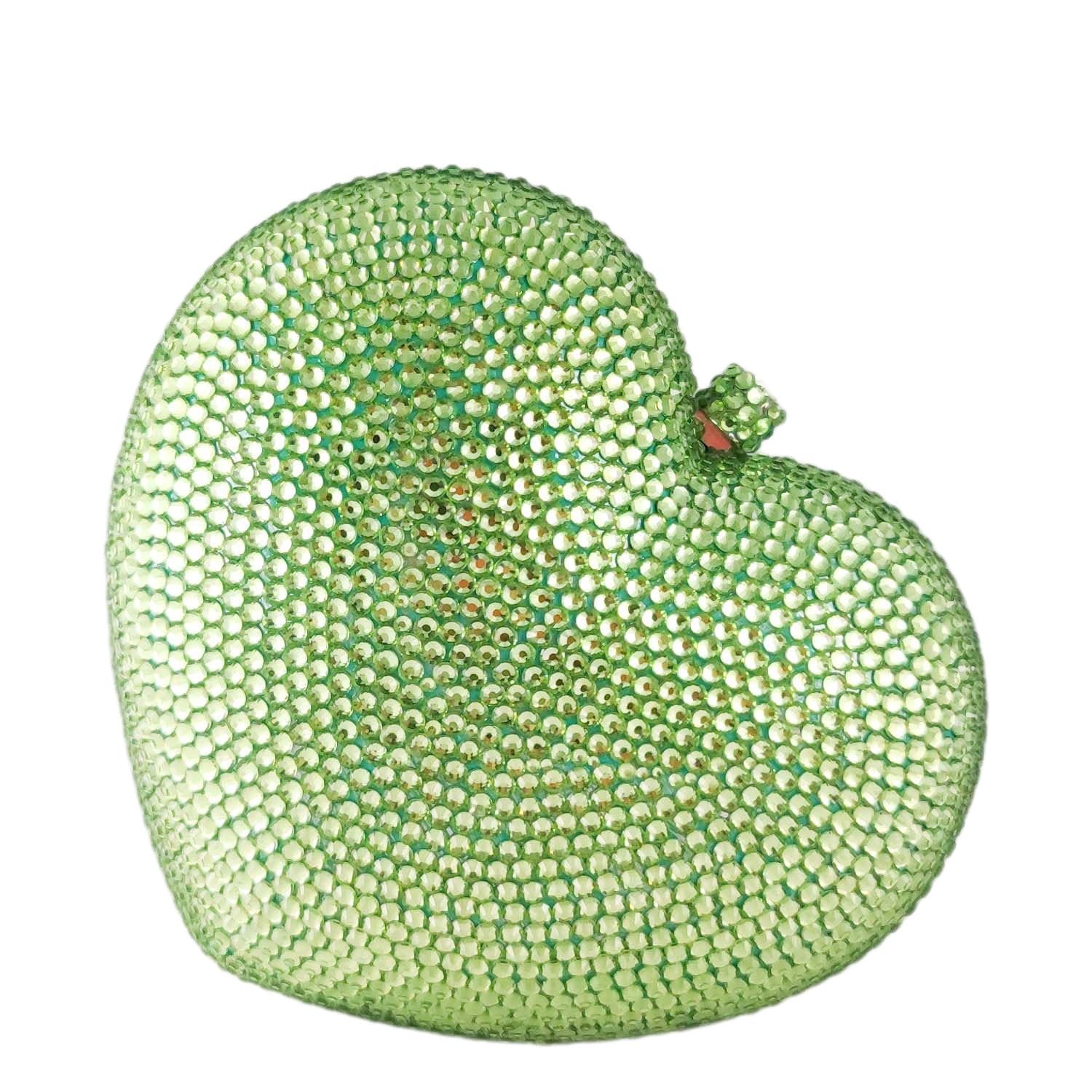 Boutique De FGG Heart Clutch Purses for Women Formal Crystal Evening Bags Rhinestone Clutch Party Minaudiere Handbag,Mini,Mint Green