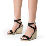 Load image into Gallery viewer, DREAM PAIRS Womens Open Toe Espadrilles Dressy Platform Sandals Buckle Ankle Strap Stylish Wedges Sandals,Size 8,BLACK/SUEDE,SDPW2211W
