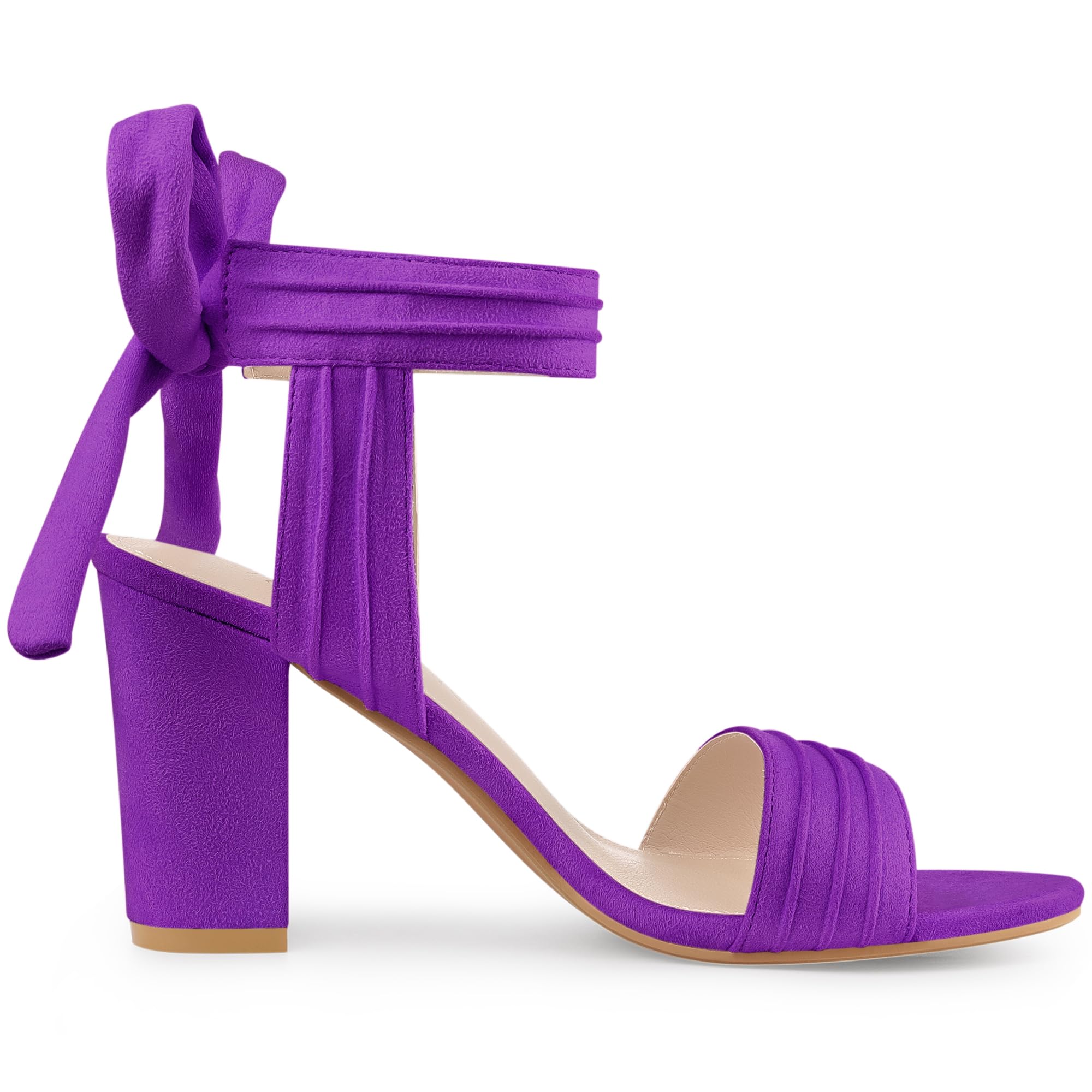 Allegra K Women Open Toe Ankle Tie Back Chunky Dark Purple Heel Sandals 7 M US