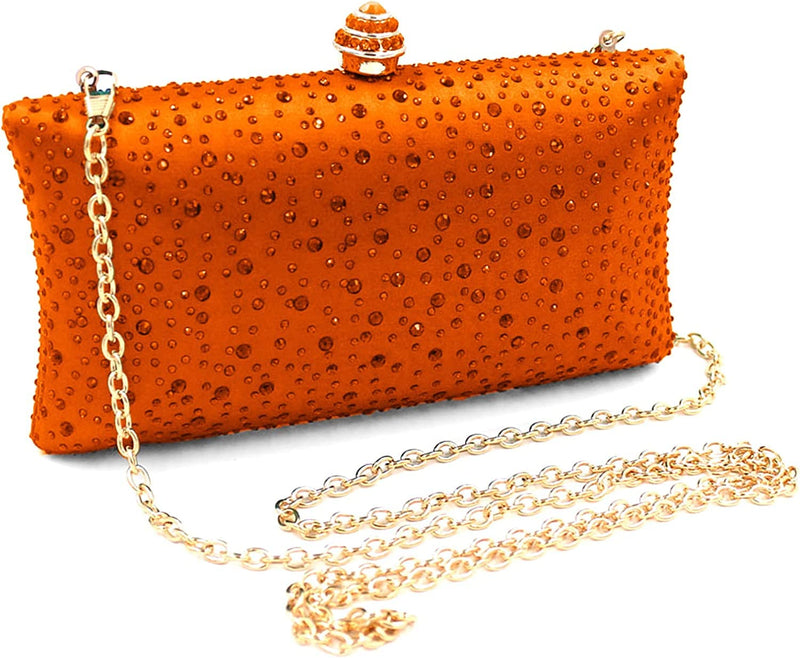 Vistatroy Women's Evening Bag Sparkling Rhinestone Wedding Evening Party Clutch Handbag Purse Chain Shoulder Crossbody Bag (orange)