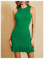 Load image into Gallery viewer, MakeMeChic Women's 2025 Summer Dress Casual Crochet Ribbed Knit Ruffle Hem Sleeveless Bodycon Tank Mini Dresses Green M
