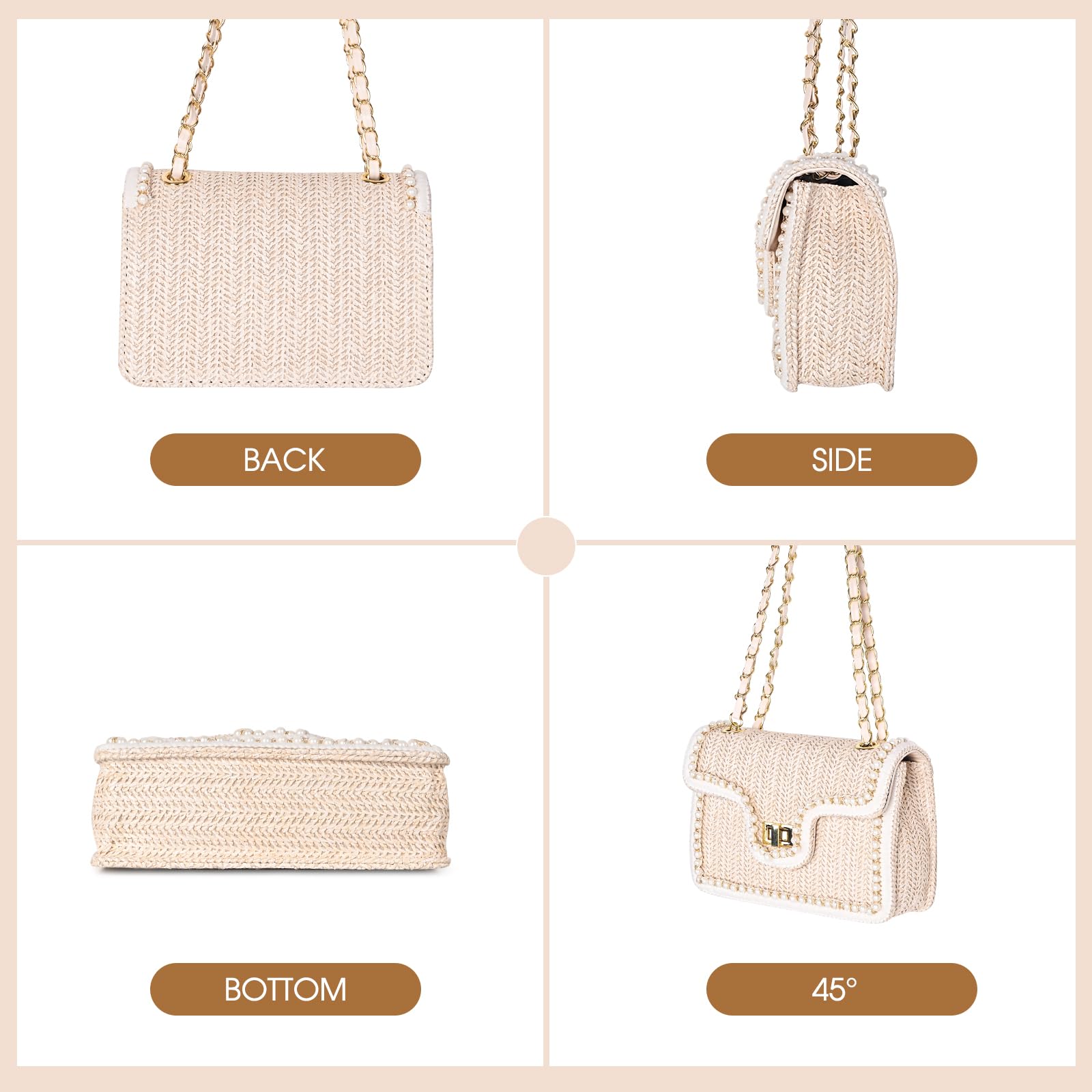 OWGSEE Straw Crossbody Bags for Women Summer Pearl Straw Clutch Purse Woven Shoulder Bag Vacation Handbags (Medium)