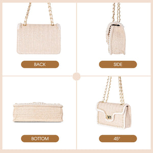 OWGSEE Straw Crossbody Bags for Women Summer Pearl Straw Clutch Purse Woven Shoulder Bag Vacation Handbags (Medium)