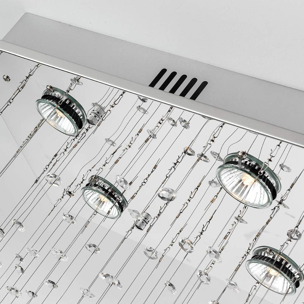 Maxax Rectangle Crystal Raindrop Chandelier, 8 Lights Modern Flush Mount Pendant Lighting, K9 Clear Ceiling Light Fixture, for Living Room, Bedroom, Dining Room, Kitchen Island