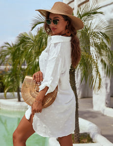 Blooming Jelly Womens Bathing Suit Coverups White Swiss Dot Beach Swim Cover Up Shirt Dress(Large, White)