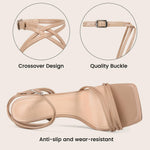 Load image into Gallery viewer, Abbleet Women's Strappy High Heels Square Open Toe Stilettos Heeled Sandals with Ankle Strap for Prom Party Daily Wedding Wear(Nude,7.5)
