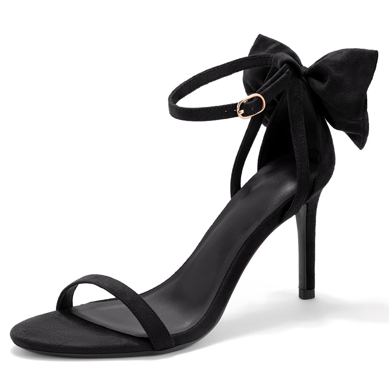 Coutgo Womens Ankle Strap High Heels Open Toe Stiletto Bow Tie Knot Heeled Sandals Fashion Wedding Dress Pump Shoes Black 8.5