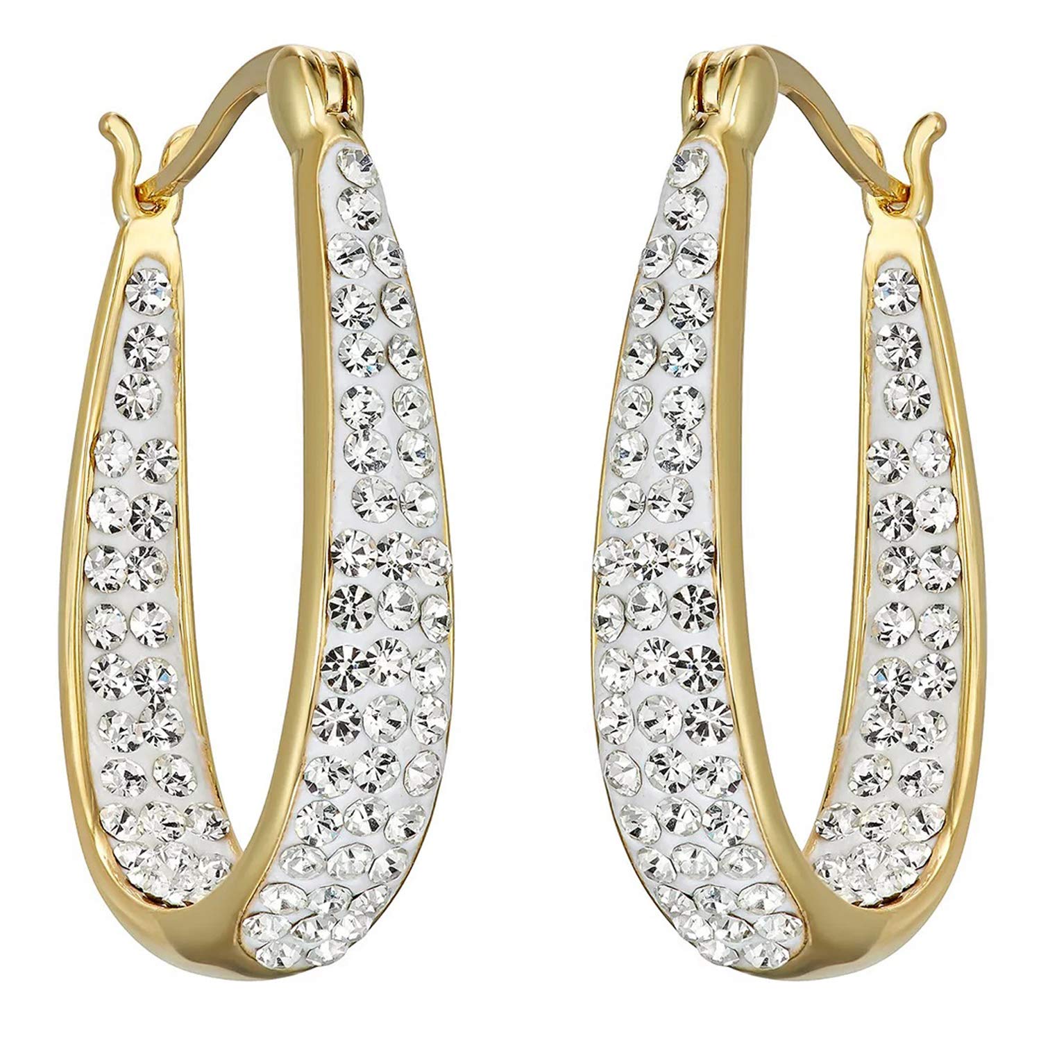 Savlano Inside Out Oval Shape Crystal Hoop Earrings For Women (Yellow Gold)