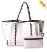 Load image into Gallery viewer, POPUPS Large Neoprene Tote Bag for Women - PVC Dotted Everyday Designer Handbag - Travel Work Beach - Pockets, Zipper Pouch (White)
