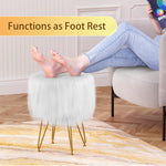 Load image into Gallery viewer, RunLexi Vanity Stool Chair with Storage, Faux Fur Makeup Room Seat Stool, Soft Padded Seat, Round Footrest Footstools with 4 Metal Legs &amp; Adjustable Footings, Vanity, Bathroom, Bedroom Chairs White
