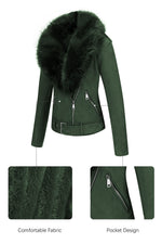 Load image into Gallery viewer, Bellivera Women Faux Leather Jacket Motocycle Biker Sherpa-Lined Suede Coat with Detachable Fur Collar 8830 Green M
