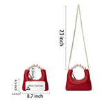 Load image into Gallery viewer, DORIS&amp;JACKY Genuine Leather Top Handle Clutch Bag for Women Small Designer Pearl Tote Purse with Crossbody Chain Strap (Cowhide-Red)
