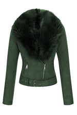 Load image into Gallery viewer, Bellivera Women Faux Leather Jacket Motocycle Biker Sherpa-Lined Suede Coat with Detachable Fur Collar 8830 Green M
