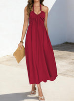 Load image into Gallery viewer, Long Flowy Dresses for Women 2026 Red Beach Vacation Resort Wear Ladies Sexy Cute Low Back Halter Maxi High Waisted Full Length Dress M
