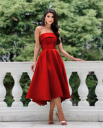 Load image into Gallery viewer, QZLDHG Satin Prom Dresses Tea Length Ball Gown Ruched Strapless Formal Evening Party Dress Blush Pink Size 6
