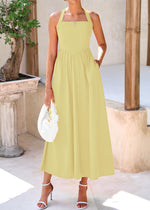 Load image into Gallery viewer, KIRUNDO Women Summer Sleeveless Halter Maxi Dress Sundress 2025 Casual Flowy Wedding Guest Cocktail Beach Vacation Dresses(Yellow, Medium)
