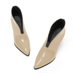 Load image into Gallery viewer, Heisnemca Womens Ankle Boots Kitten Heel Closed Patent Pointed Booties High Heel Fashion Ankle &amp; Booties Slip on Winter Dress Evening Party Boots Shoes Nude Patent Size 7
