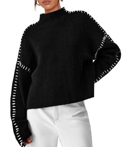 PRETTYGARDEN Women's Chunky Knit Winter Sweaters Casual Long Sleeve Mock Neck Oversized Loose Pullover Sweater Tops (Black,Medium)
