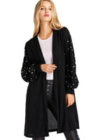 Load image into Gallery viewer, Floerns Women's Open Front Pearl Beading Lantern Sleeve Sweater Long Cardigan A Black L
