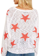 Load image into Gallery viewer, xxxiticat Women&#39;s Casual Star Tank Tops Long Sleeve Off The Shoulder Knitted Tunic Tops Boat Neck Pullover Sweater Jumpers(LWH,S)
