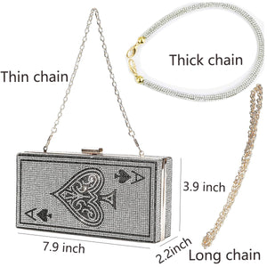 MAYIFDO Diamond Sliver Crystal Evening Bag Rhinestone Bling Handbags Ace of Spades Purses Poker Card Clutch For Party.