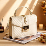Load image into Gallery viewer, Top Handle Bag Quilted Crossbody Bags Trendy Designer Handbags for Women Beige Leather Cross Body Satchel Purses Shoulder Bag Goth Purse Large Leather Tote Bag for Women

