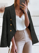 Load image into Gallery viewer, Happy Sailed Double Breasted Tweed Blazers for Women Slim Fitted Professional Lapel Collar Office Blazer Jackets Fall Long Sleeve Open Front Business Suits for Work Black Medium
