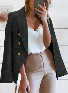 Happy Sailed Double Breasted Tweed Blazers for Women Slim Fitted Professional Lapel Collar Office Blazer Jackets Fall Long Sleeve Open Front Business Suits for Work Black Medium