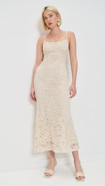 Load image into Gallery viewer, Bardot Women&#39;s Adoni Crochet Midi Dress, Light Beige, Off White, 2
