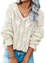 Load image into Gallery viewer, Dokotoo Women's Sweaters V Neck Crochet Hollow Out Lightweight Oversized Pullover Sweaters 2025 Trendy Casual Womens Tops Outfits White
