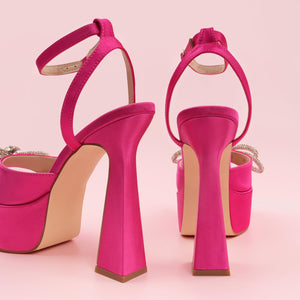 JENN ARDOR Womens Pink Platform Heels Lace Up High Strappy Sandals 5 inch Chunky Prom Shoes Butterfly Heeled for Club Party Date (tie-up/Buckle)