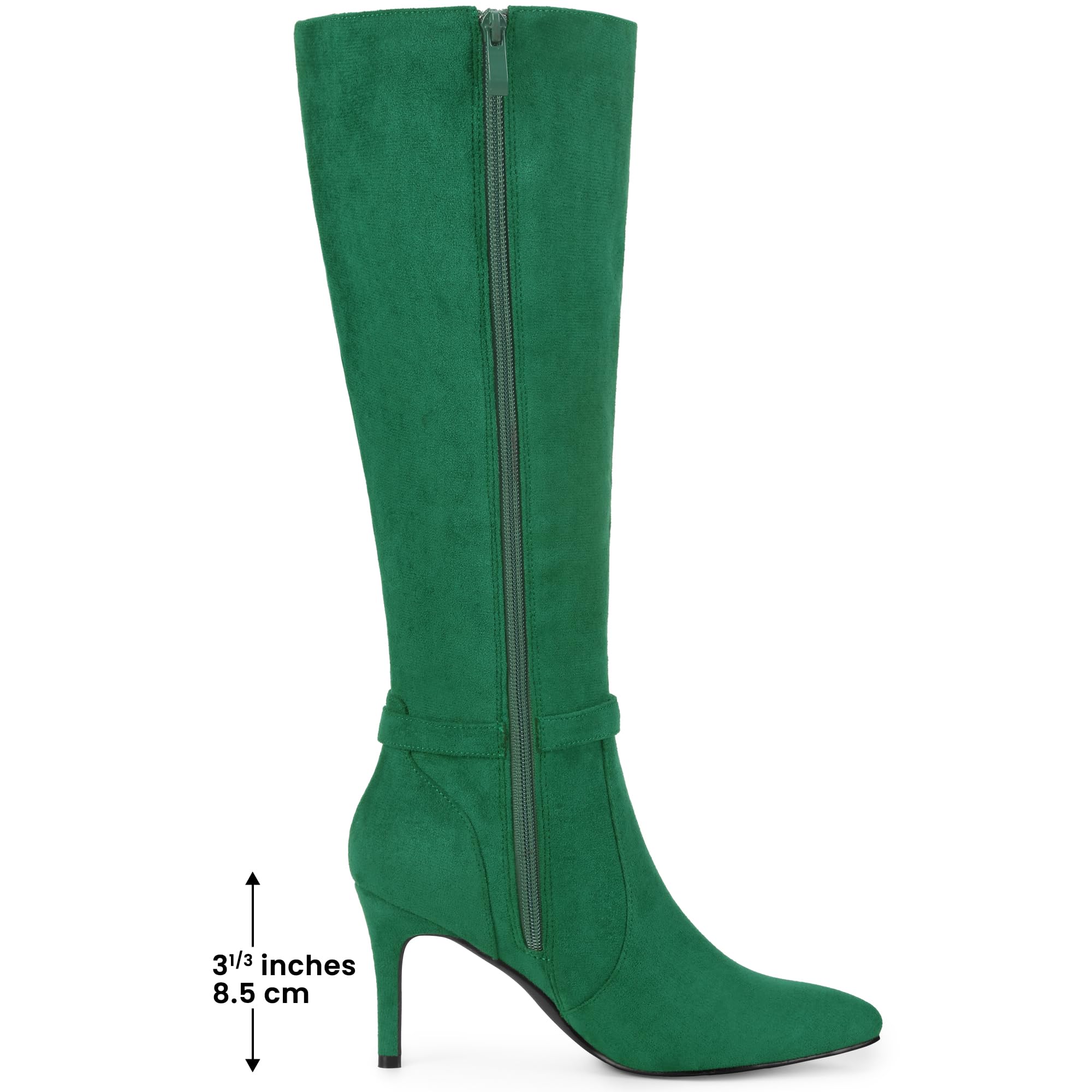 Allegra K Women's Knee High Boots Buckle Pointed Toe Stiletto Heel Emerald Green Boots 9 M US