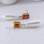 Load image into Gallery viewer, TaYolnFaSo Pearl Emerald-cut Garnet Earring for Women Natural Shell Pearl Dangle Drop Earring January Birthstone Red Emerald Cut Jewelry Gift for Wife Mother Girlfriend
