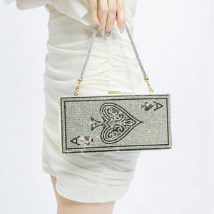 MAYIFDO Diamond Sliver Crystal Evening Bag Rhinestone Bling Handbags Ace of Spades Purses Poker Card Clutch For Party.