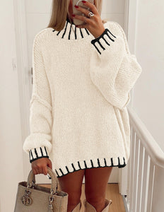 PRETTYGARDEN Women's 2025 Fall Oversized Pullover Sweaters Long Sleeve Mock Neck Chunky Knit Jumper Tops Winter Clothing (White,Medium)