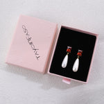 Load image into Gallery viewer, TaYolnFaSo Pearl Emerald-cut Garnet Earring for Women Natural Shell Pearl Dangle Drop Earring January Birthstone Red Emerald Cut Jewelry Gift for Wife Mother Girlfriend
