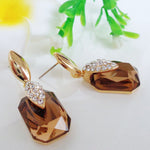 Load image into Gallery viewer, Navachi 18k Gold Plated Spindle Shape Metal White Crystal Square Brown Zircon Dangle Az1949 Stud Earrings
