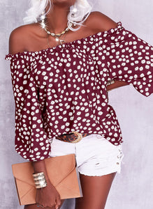 Teurkia Womens Summer Off Shoulder Blouse Floral Print 3/4 Sleeve Casual Chiffon Tops Shirts