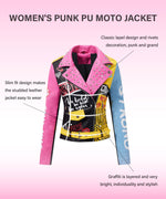 Load image into Gallery viewer, RISISSIDA Studded Leather Jacket Women Moto Motorcycle Faux Leather Coat Black-pink 0375 M
