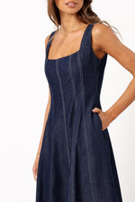 Load image into Gallery viewer, Petal &amp; Pup Callum Midi Dress - Dark Denim M
