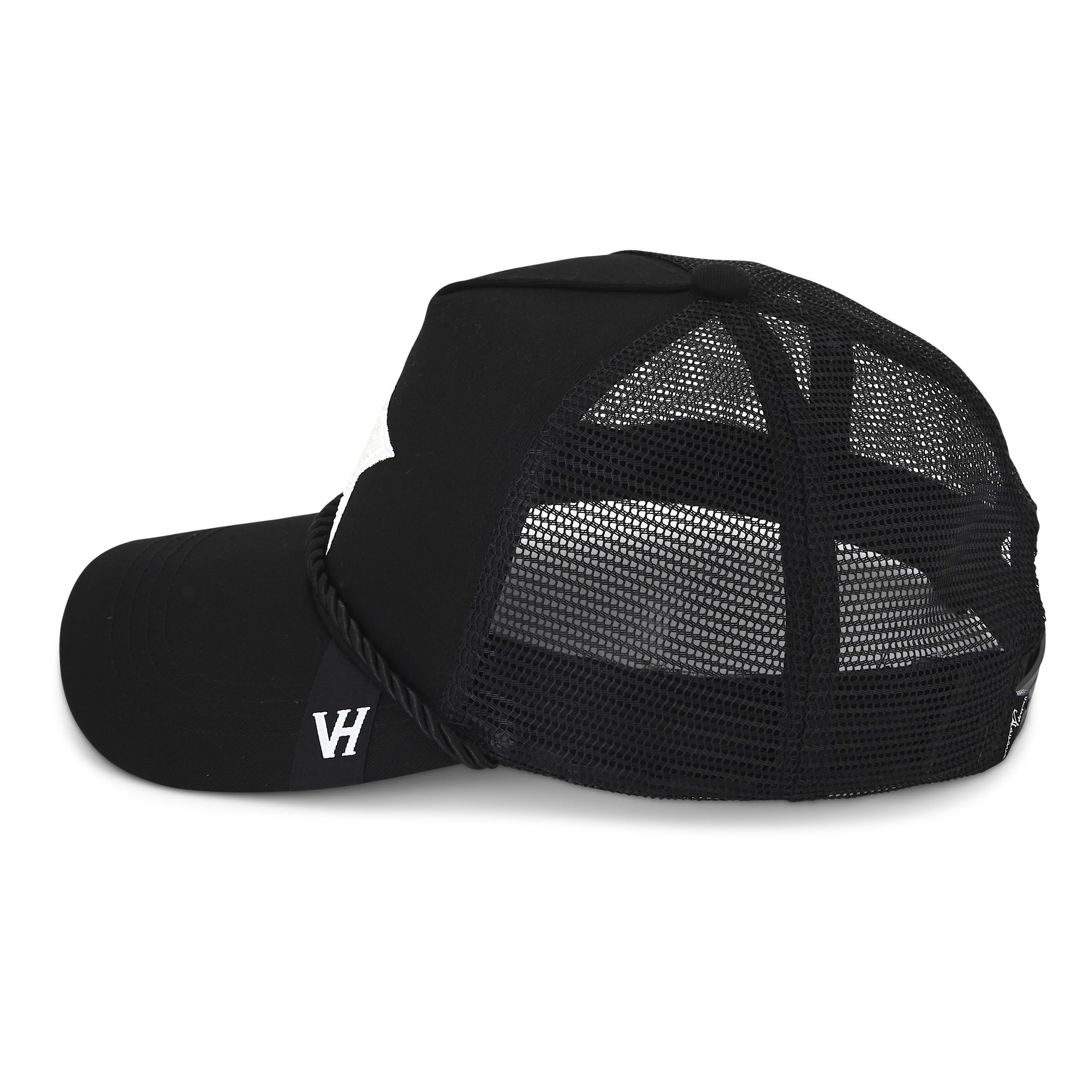 VINTAGE HAVANA Black Trucker Hats Women White Pearl Embellished Star & Rope | Mesh Adjustable Snapback Hat | Men Women Baseball Cap