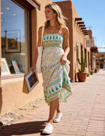 Load image into Gallery viewer, ZESICA Women's Summer Boho Strapless Maxi Dress 2026 Casual Off Shoulder Smocked Floral Flowy A Line Beach Long Dresses,Light Green,Medium
